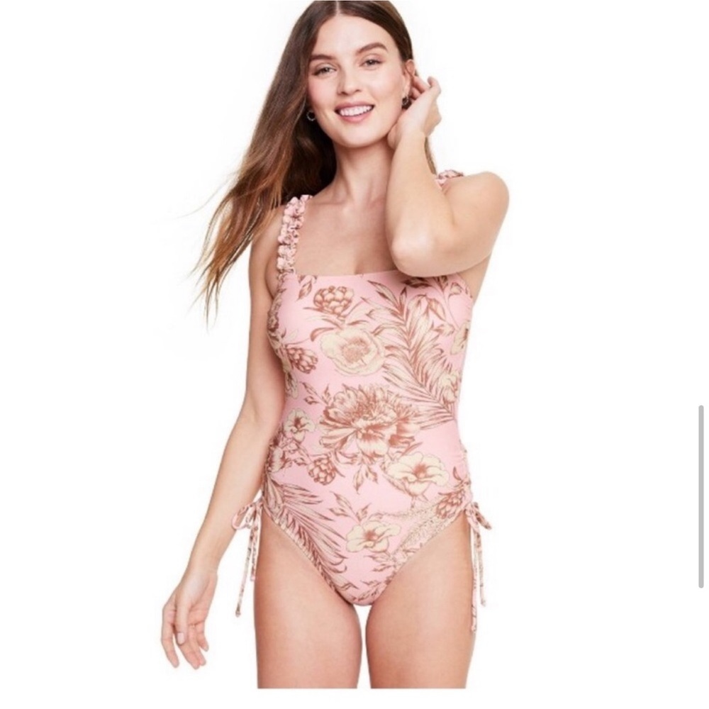 Agua Bendita x Target ruched strap pink floral swimsuit size XL